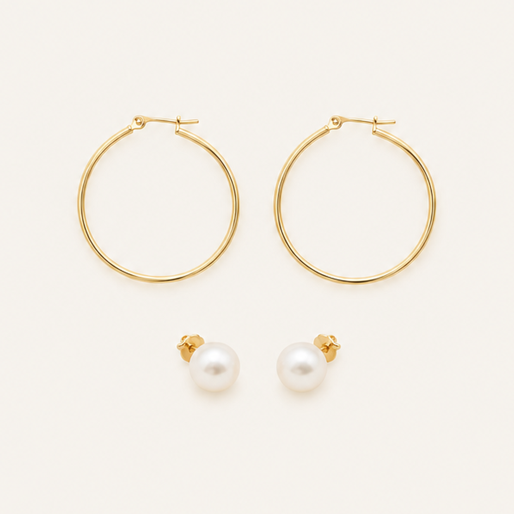 Gold Hoops & Pearl Studs Set