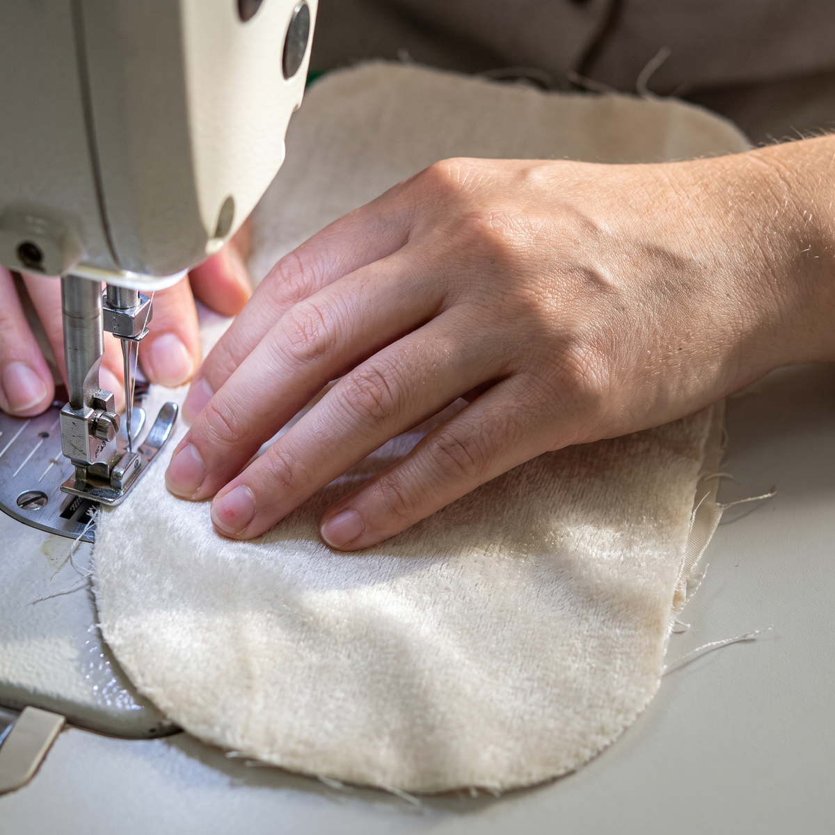 Perly sewn by hand at the workshop